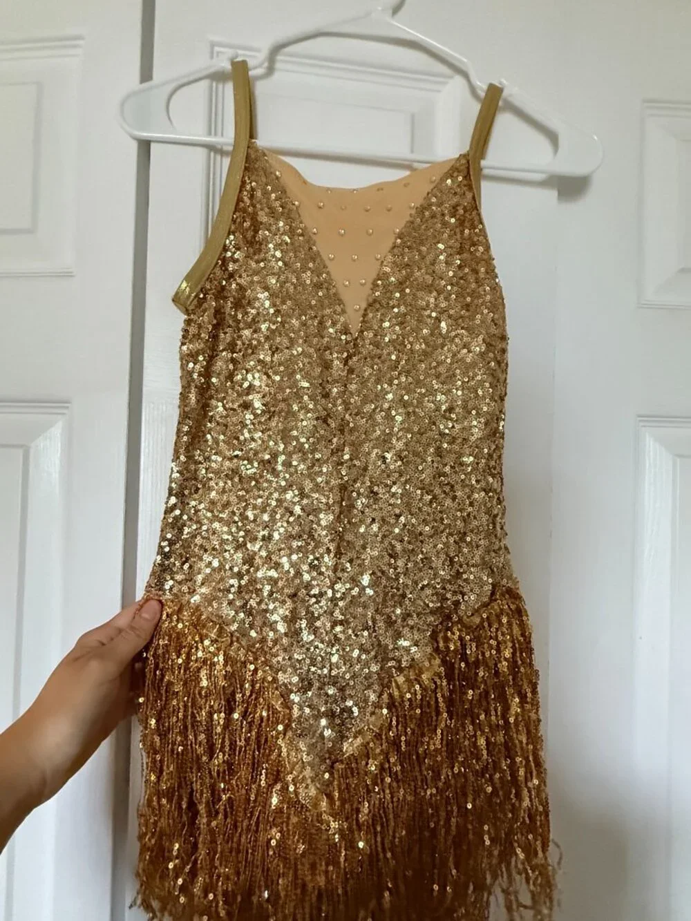 Weissmans Gold Fringe rhinestone swing, flapper dance costume